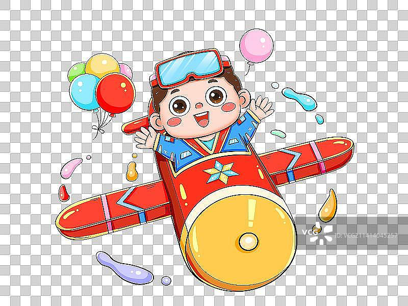 卡通开飞机的小孩图片素材