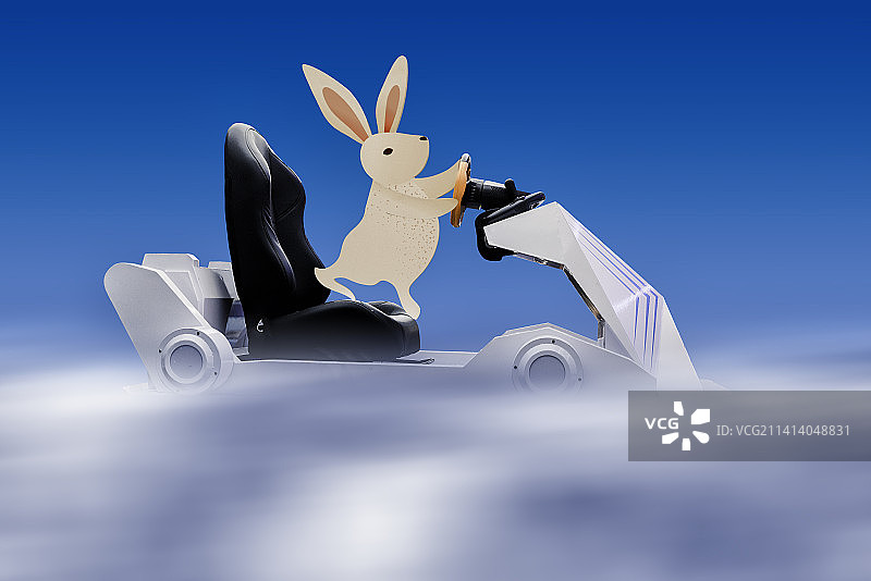 云中冲浪的小兔子图片素材