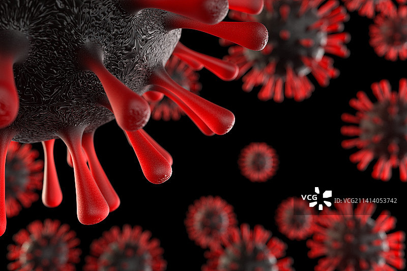 3D渲染红色新型冠状病毒高清插图图片素材