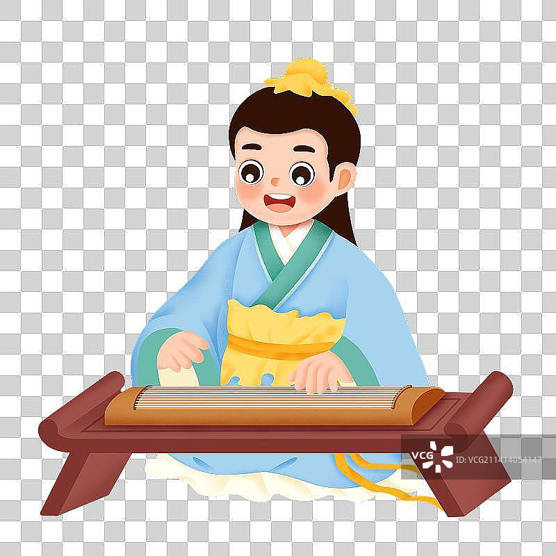 可爱的古装卡通人物系列，弹古筝图片素材