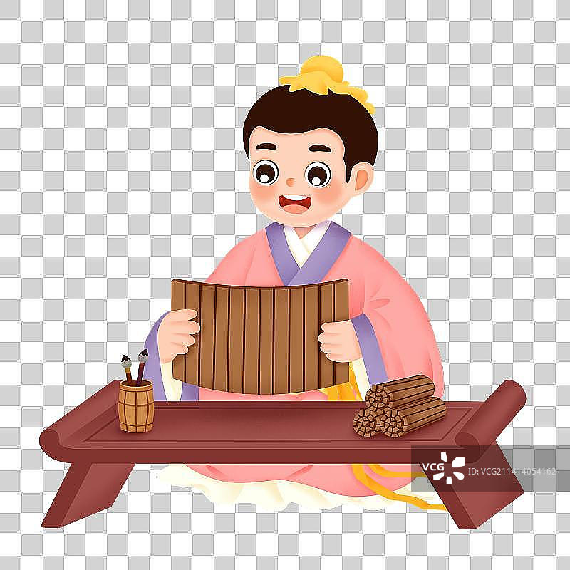 古装卡通人物系列，坐着看竹笺图片素材