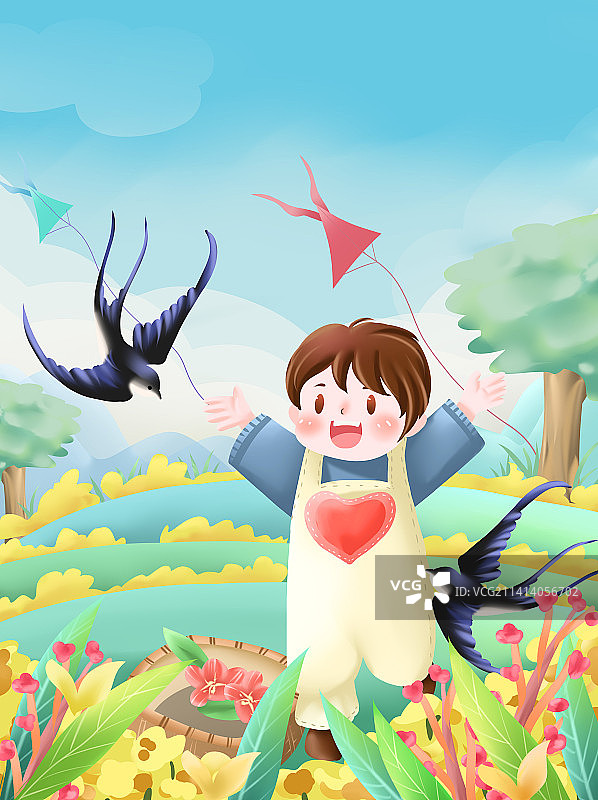 手绘春季节气立春春季插画图片素材