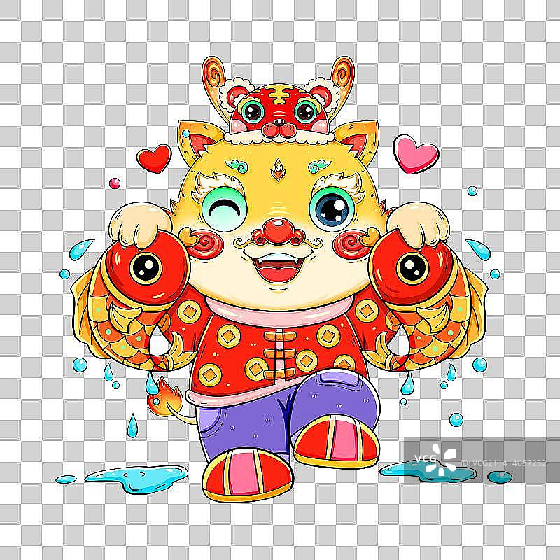 国潮新年春节龙年抓鱼的龙图片素材