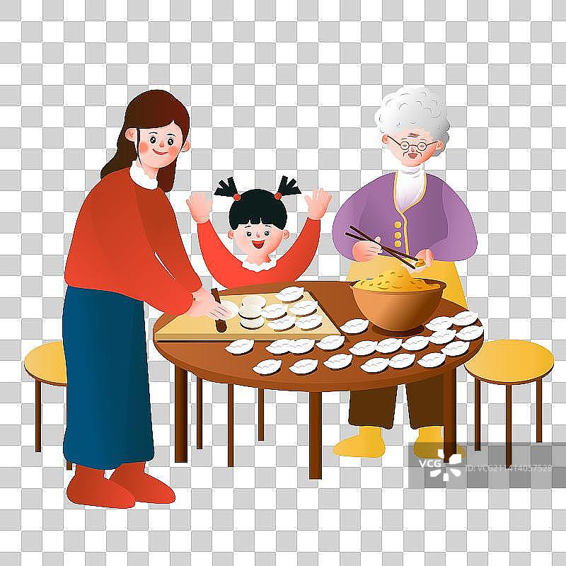 一家人包饺子插画素材图片素材