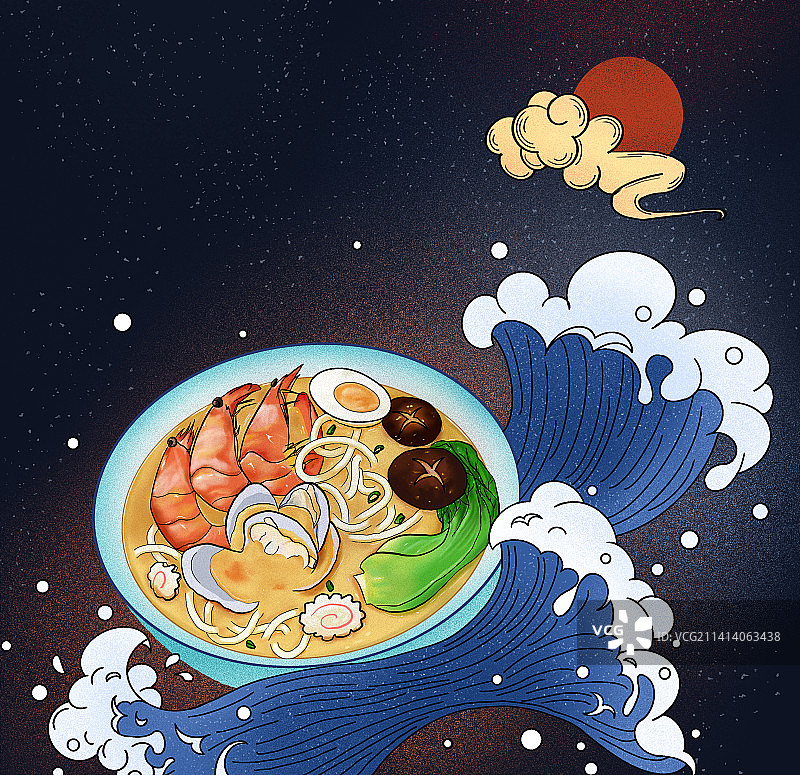 食物插画 海鲜乌冬面图片素材