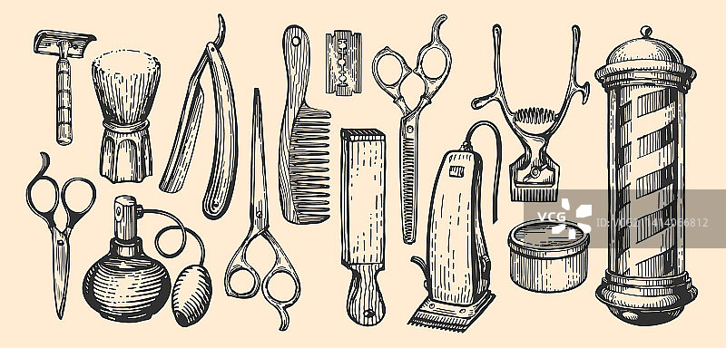 复古理发店工具元素图片素材