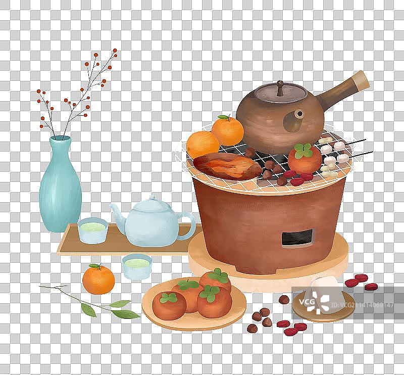 扁平插画围炉煮茶图片素材