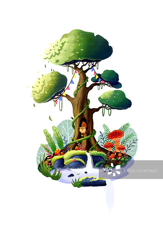 植物元素温馨场景插画图片素材