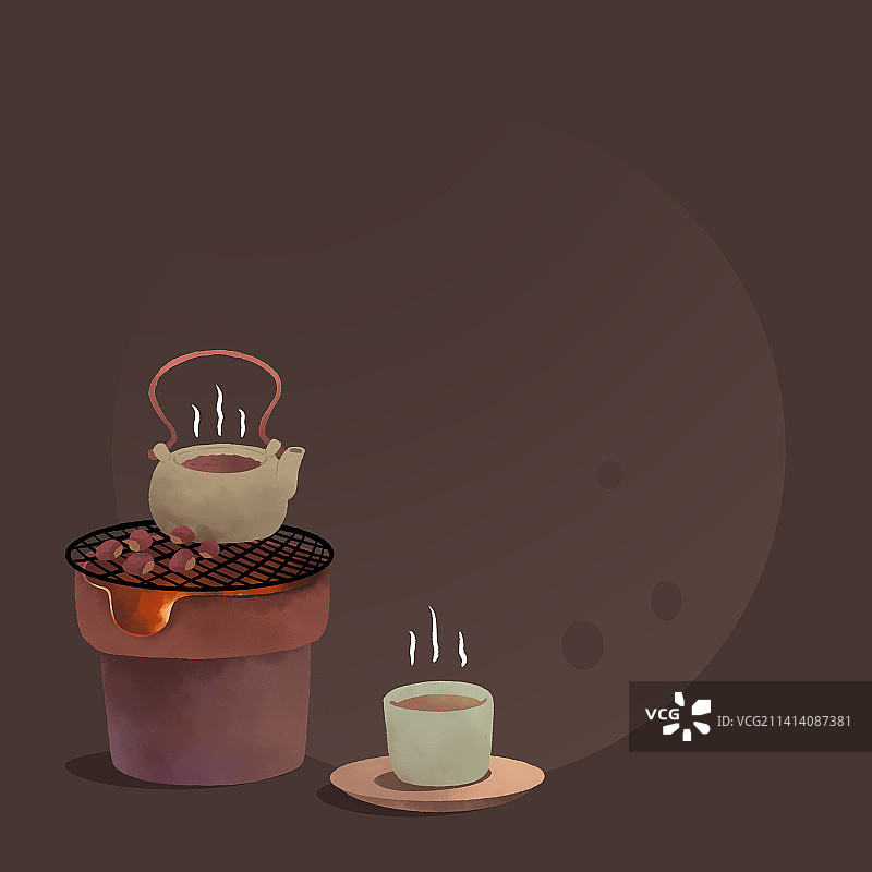 围炉煮茶深色烤板栗图片素材