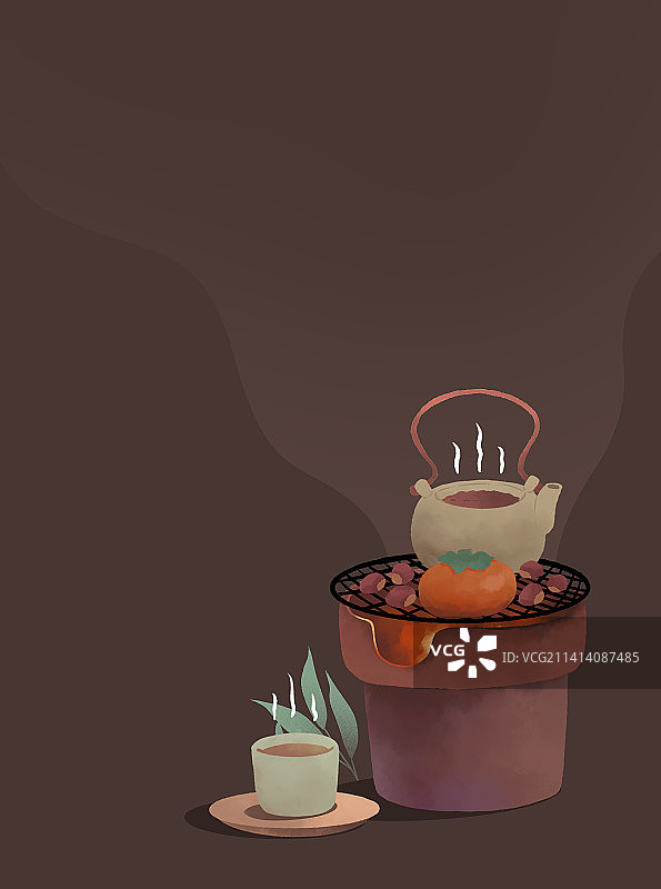 国风深色背景围炉烤板栗图片素材