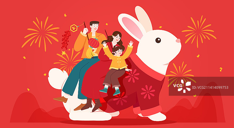 兔年骑兔子春节矢量插画图片素材