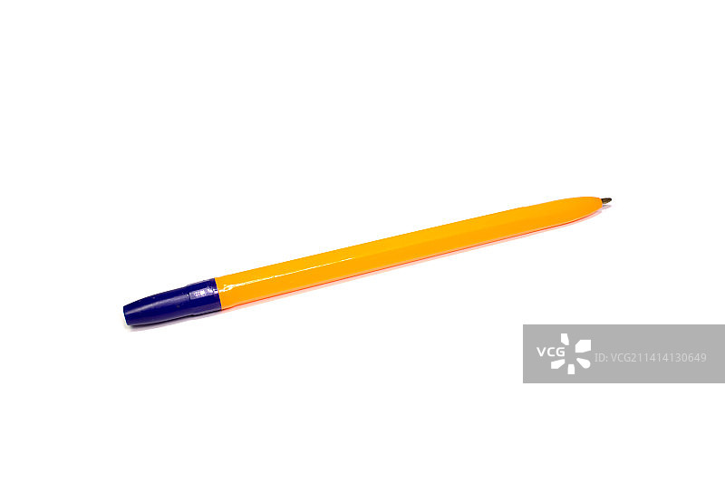 白色背景上的橙色蓝色圆珠笔图片素材