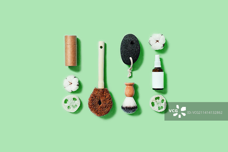 薄荷绿背景上的零浪费配件，德国柏林图片素材