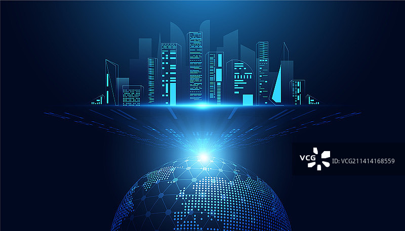 现代蓝色抽象智慧城市建筑图片素材