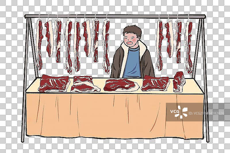 新年除夕春节年货挂件系列猪肉牛肉摊位海报腊月二十七图片素材