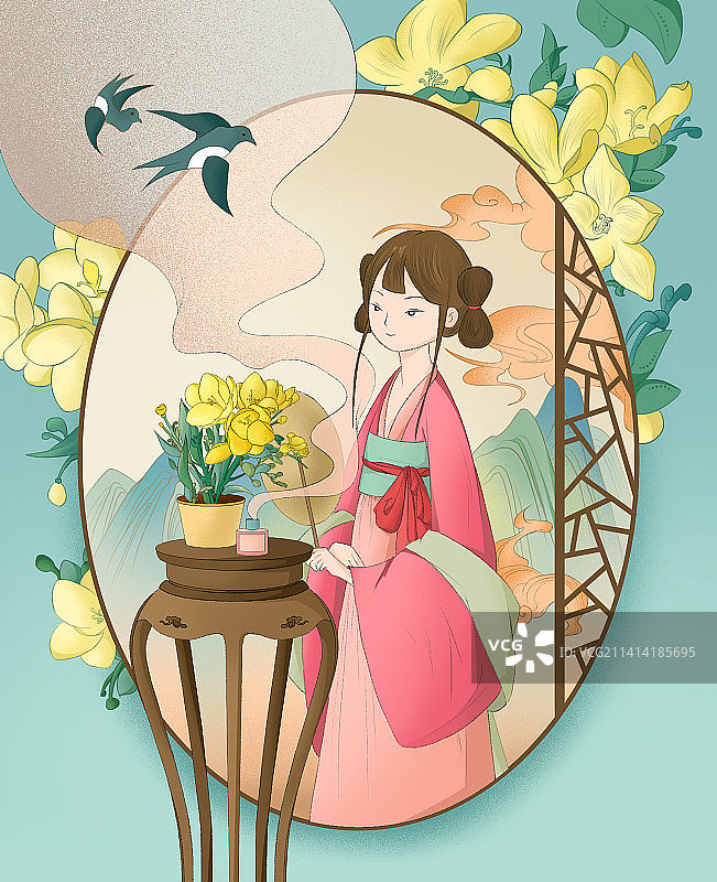 女性产品新中式包装插画图片素材