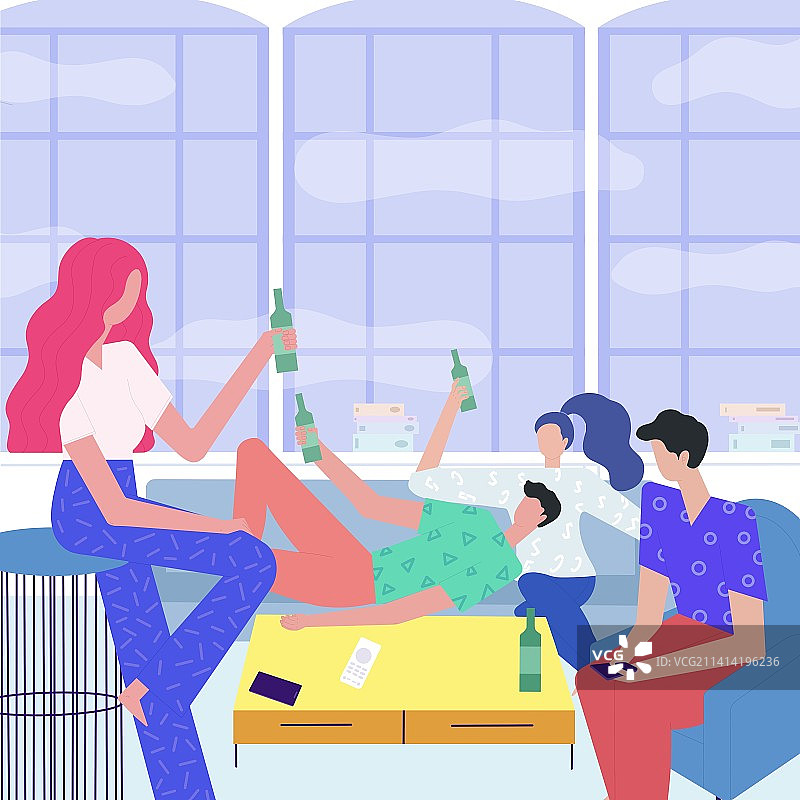 扁平风插画朋友聚会看球世界杯图片素材