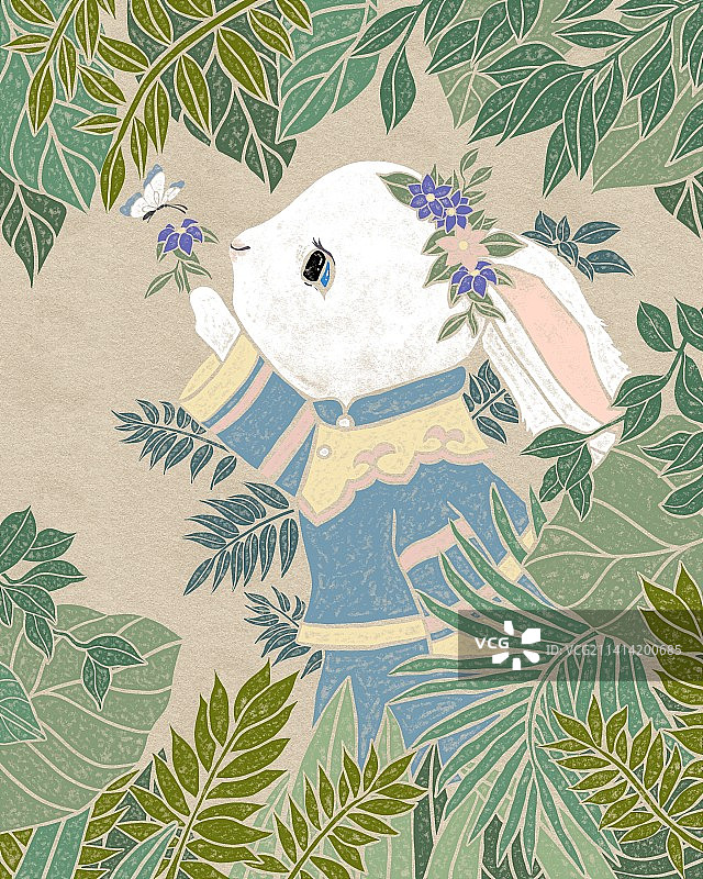 看见蝴蝶的小兔图片素材