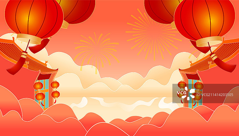 元旦除夕新年春节中国风古街年货购物插画背景图片素材