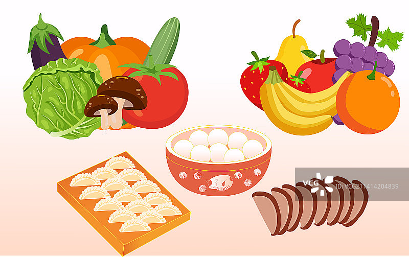 立冬冬至元宵节美食素材矢量插画图片素材