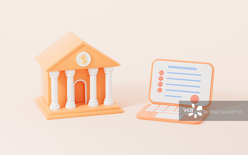 银行与电子合同3D渲染图片素材