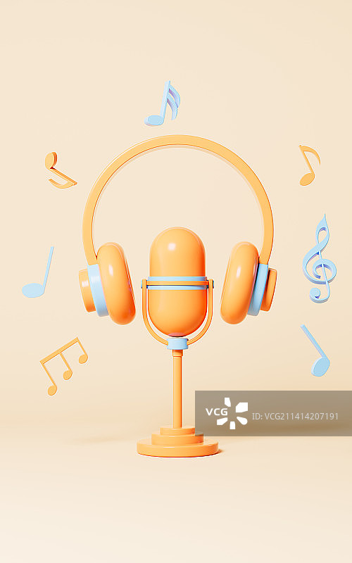 卡通风格的耳机和麦克风3D渲染图片素材