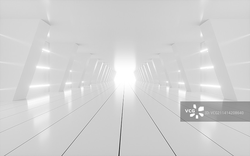 白色科技感的空间隧道3D渲染图片素材