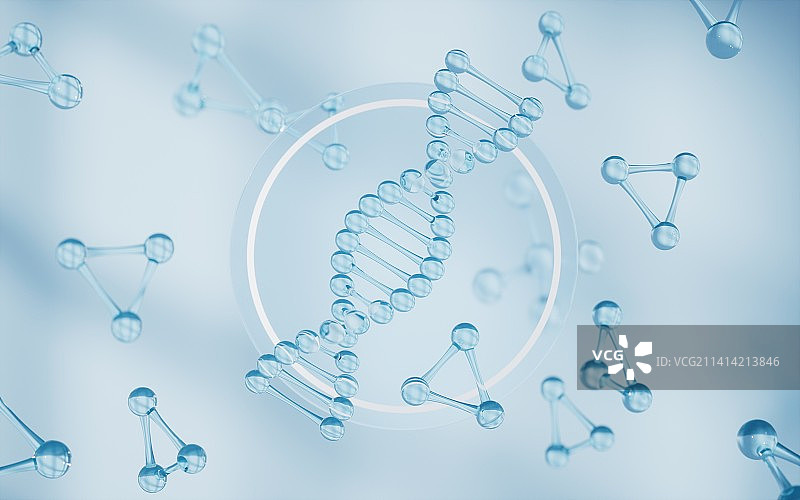 DNA与生物分子科技概念3D渲染图片素材