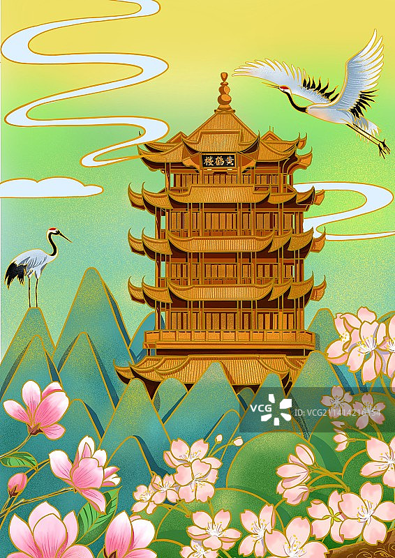 国潮风插画|我得城市武汉图片素材