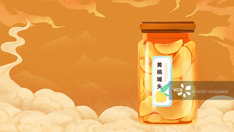 中国风敦煌绘画风水果罐头维生素冷藏黄桃罐头图片素材