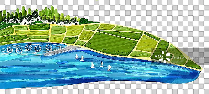 俯视有池塘的田野图片素材