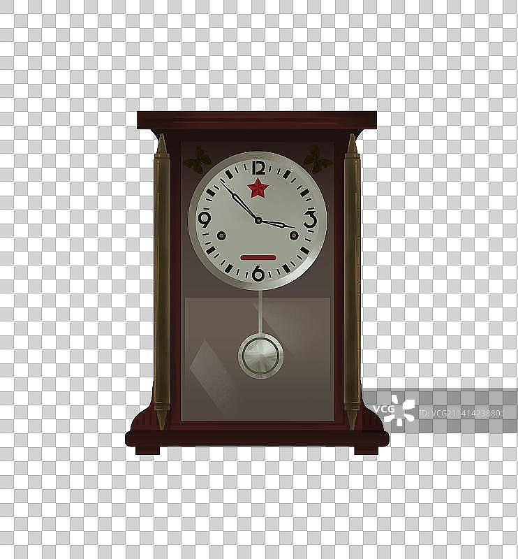 80年代90年代美好童年回忆老物件时钟机械钟表卡通插画图片素材