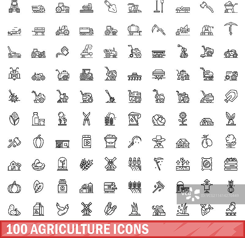 100个农业图标轮廓风格图片素材