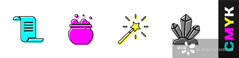 古代魔法书巫婆锅魔法棒套装图片素材