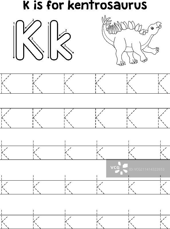 肯氏龙恐龙描摹字母ABC填色图片素材