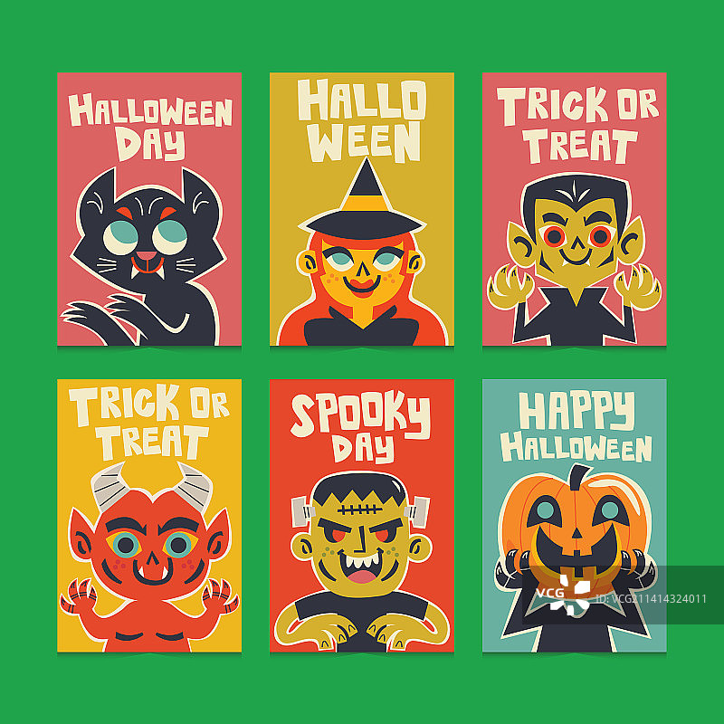 扁平万圣节怪物卡片设计图片素材