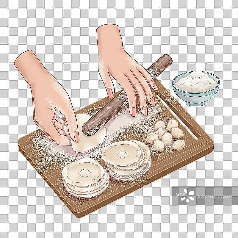 擀饺子皮国风线性插画免抠元素图片素材