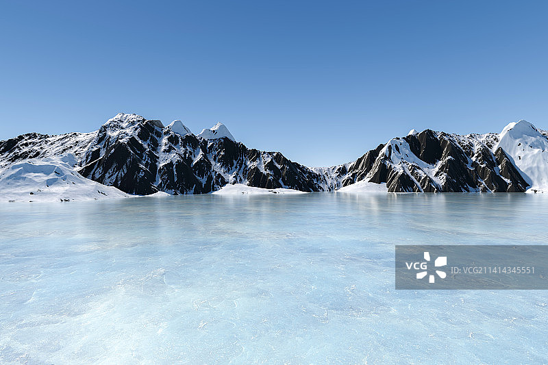 雪山和结冰的湖面图片素材