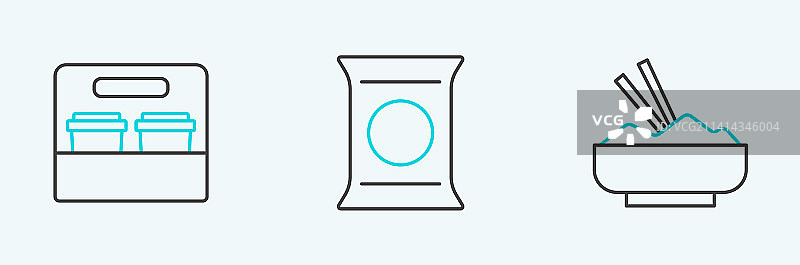 碗里的米饭筷子和咖啡杯线条图片素材