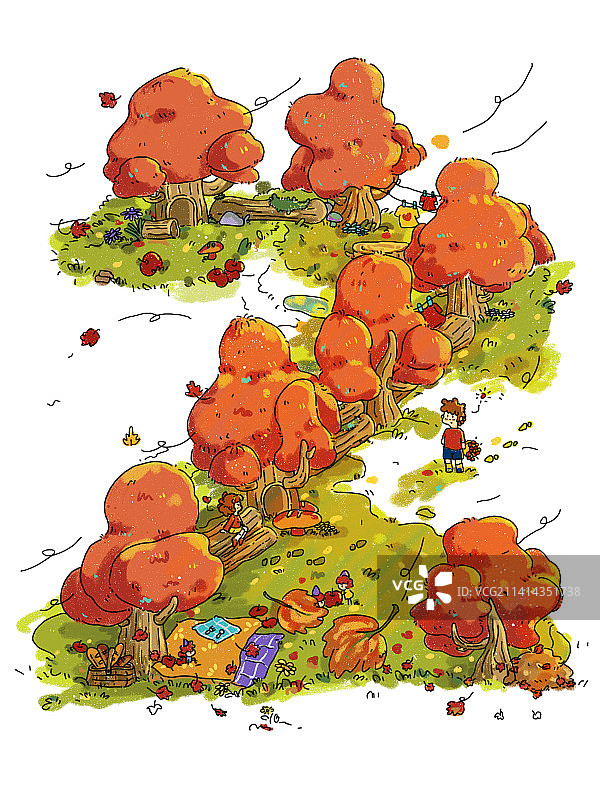 秋天治愈风童话儿童绘本吃图片素材