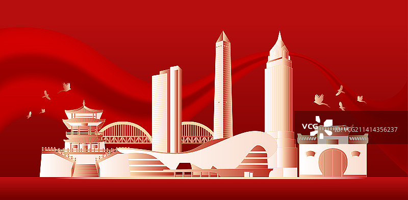 九江城市周年庆典插画图片素材