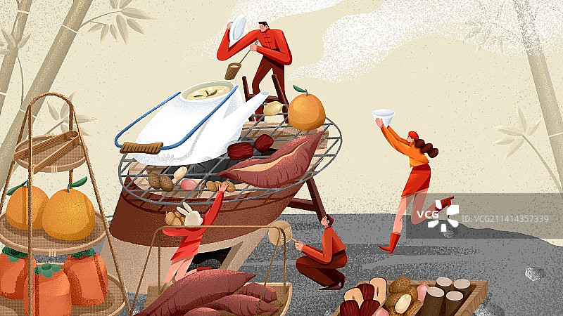 围炉煮茶-一家人图片素材