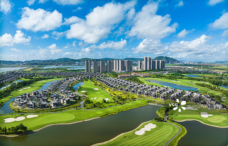 珠海金湾高尔夫球场别墅群航拍图片素材