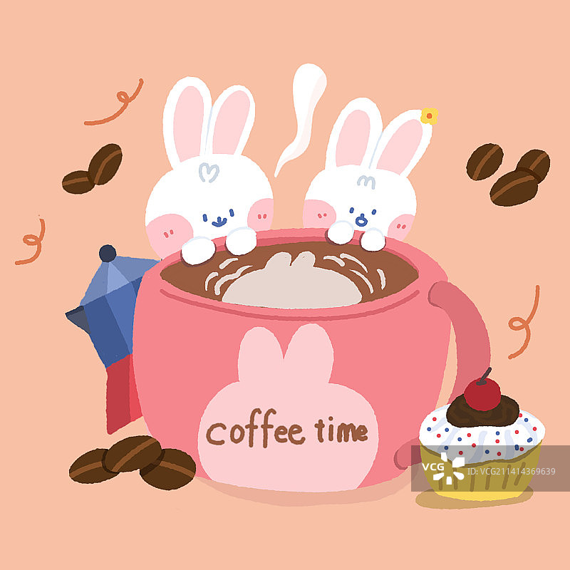 咖啡情侣肉兔兔图片素材
