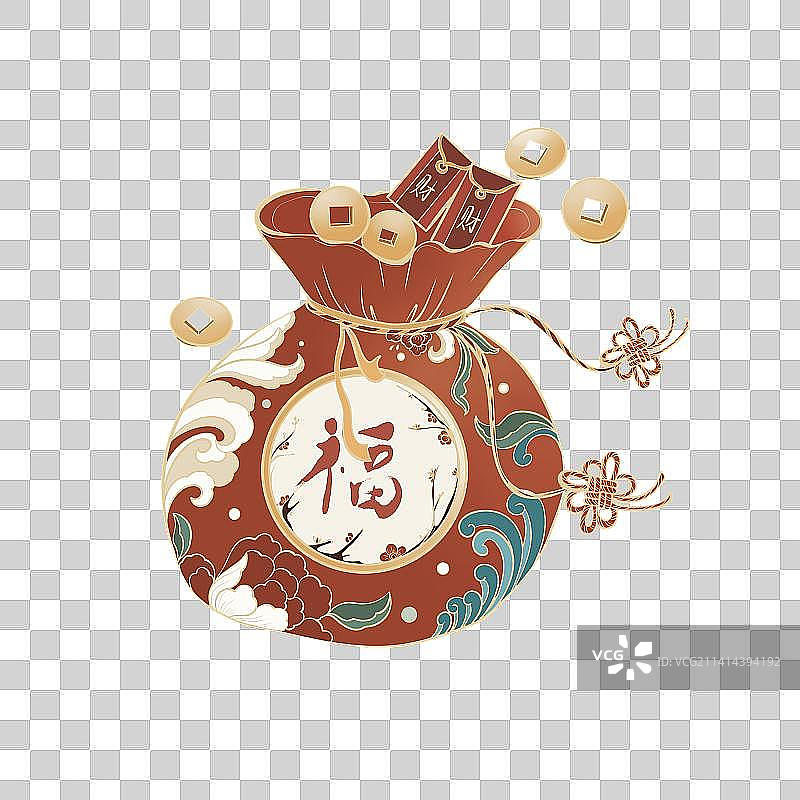 手绘喜庆新年福袋插画元素图片素材