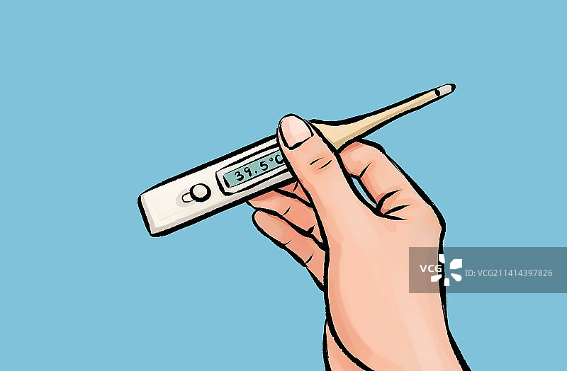 手拿温度计测量体温发烧插画图片素材