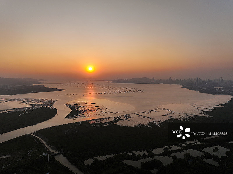 广东省深圳市福田区红树林生态公园国家级自然保护区航拍图片素材
