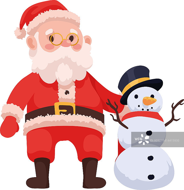 与雪人在一起的圣诞老人图片素材