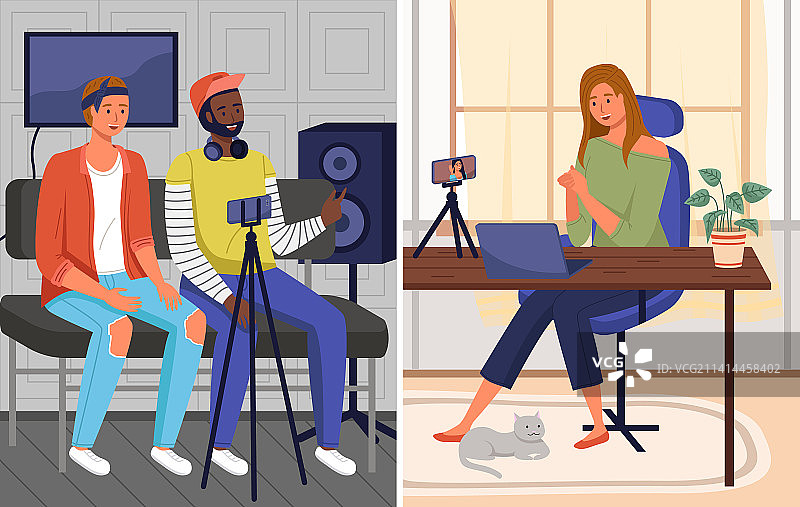 博主情侣用手机录制视频图片素材