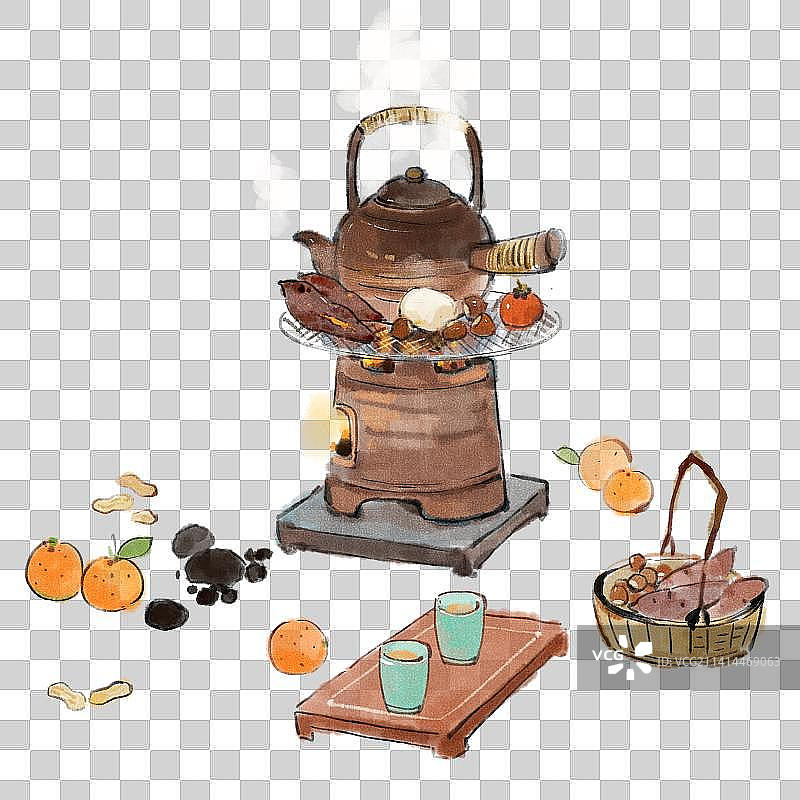围炉煮茶插画图片素材